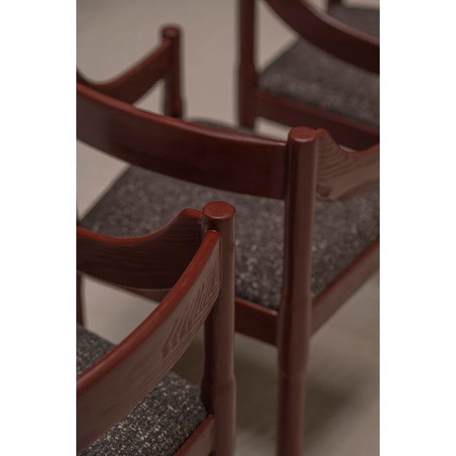 Wood Burgundy Carimate Armchairs by Vico Magistretti, Italy, 1960s, Set of 4 For Sale - Image 7 of 18