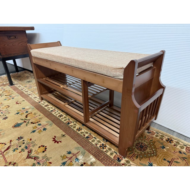 Transitional Wood Padded Bench Seat For Sale - Image 12 of 12
