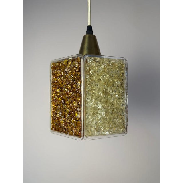 Hexagon Pendant Lamp in Brown and White Acrylic Glass with Granite Look by Roland Konst For Sale - Image 5 of 11