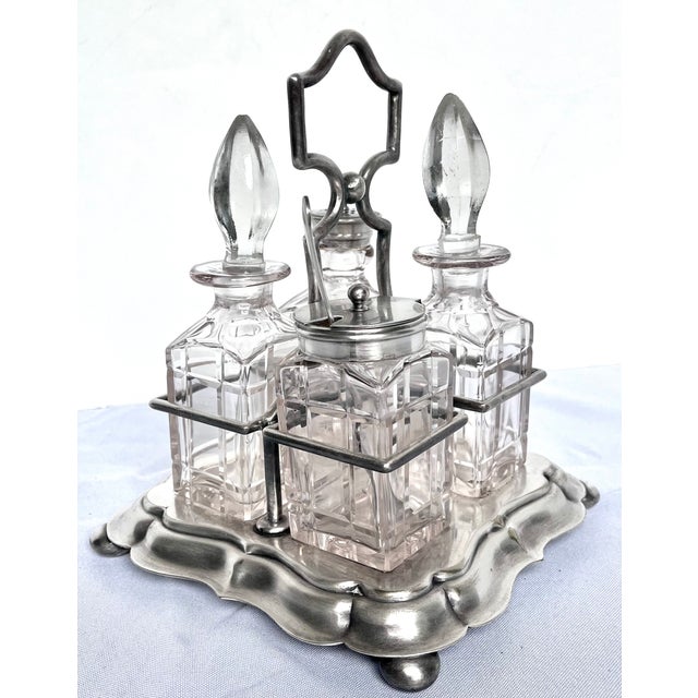 Late 1800s Victorian Silver and Cut Crystal Cruet Set With Carrier For Sale - Image 12 of 14