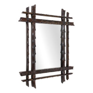 Black Forest Rustic Handcarved Mirror, 1870s For Sale