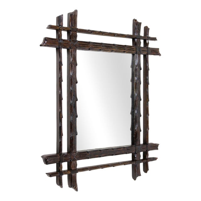 Black Forest Rustic Handcarved Mirror, 1870s For Sale