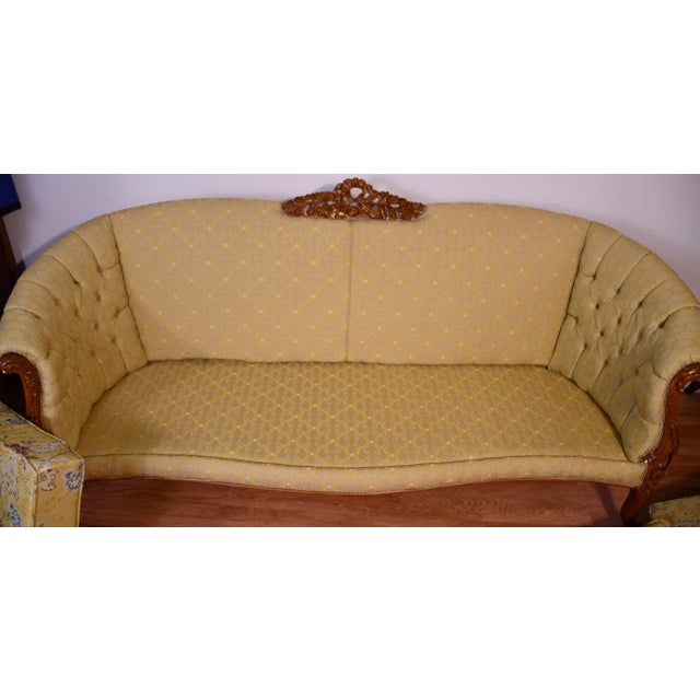 Vintage French Style Carved Mahogany Living Room Sofa / Couch For Sale - Image 12 of 15