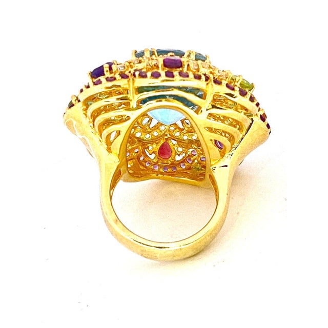 Bochic "Orient" Vintage Citrine & Peridot Cocktail Ring Set In 18K Gold&Silver For Sale - Image 9 of 18
