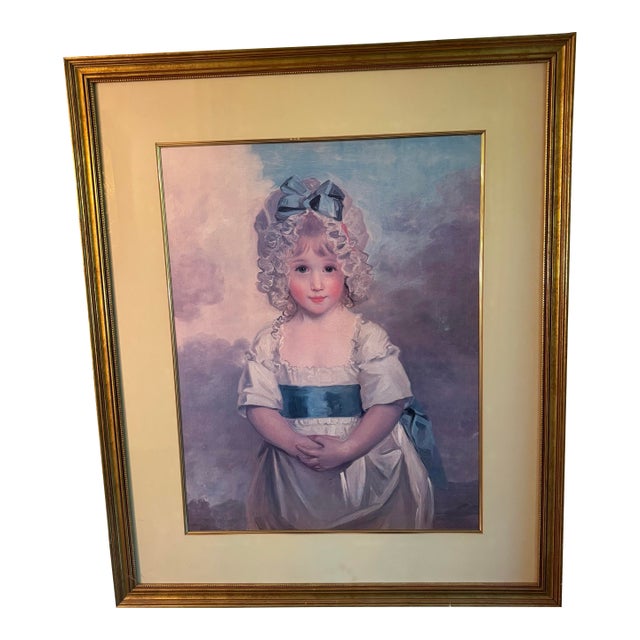 Late 19th Century Large Lithograph of Girl in Bonnet, Framed For Sale