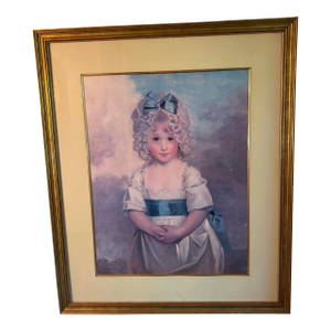 Late 19th Century Large Lithograph of Girl in Bonnet, Framed