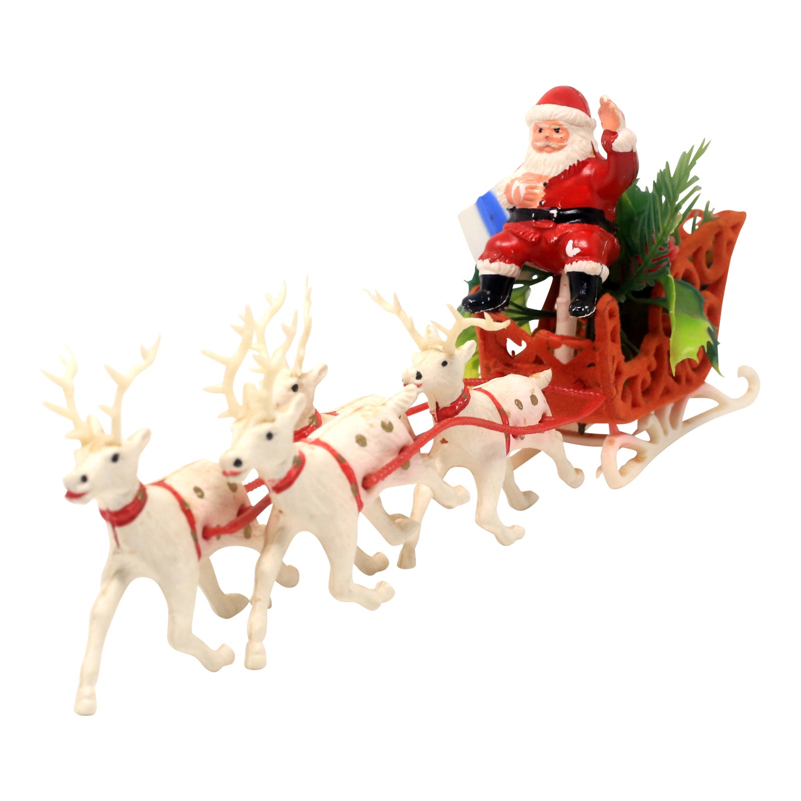 Vintage 1950s Santa and Reindeer Sleigh Table Topper Decor Chairish