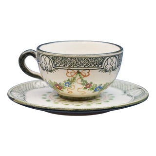 Ceramic Cup and Saucer from Fratelli Minardi, Italy, 1890s, Set of 2 For Sale