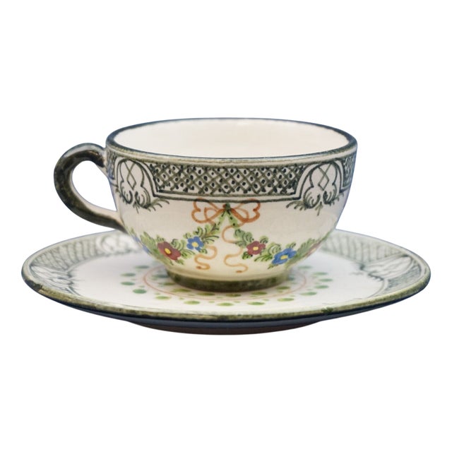 Ceramic Cup and Saucer from Fratelli Minardi, Italy, 1890s, Set of 2 For Sale