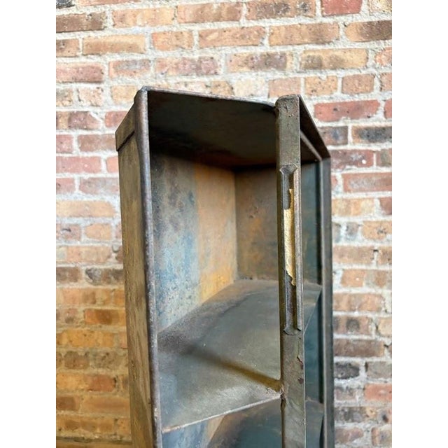 Gray Antique Industrial Galvanized Steel Angled Shelving Unit For Sale - Image 8 of 16