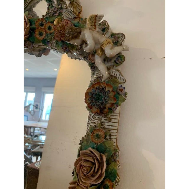 Ceramic German Mirror with Candlesticks in Polychrome Porcelain For Sale - Image 7 of 17