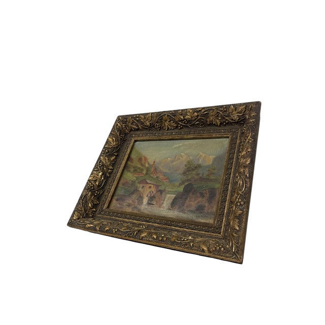 Mid-Century Modern Vintage Original Landscape Painting in Ornate Frame. For Sale - Image 3 of 7