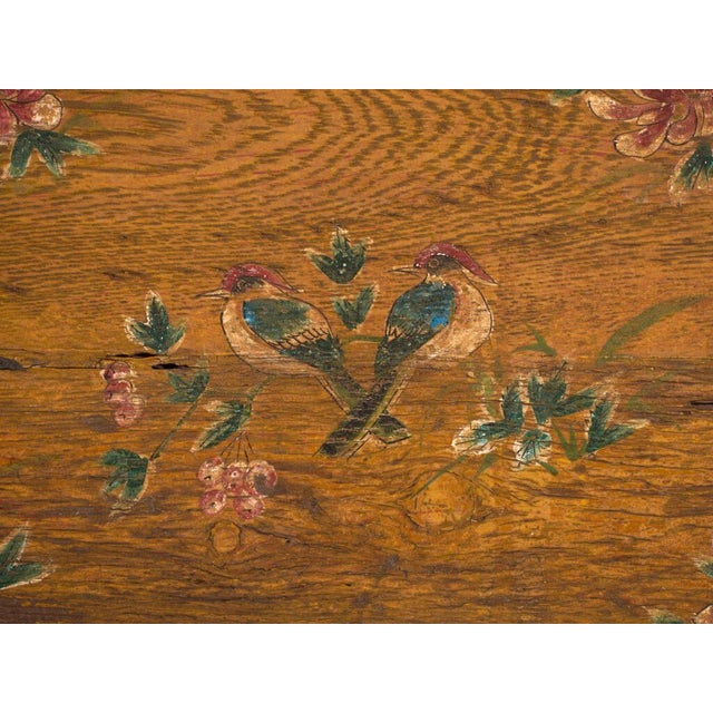 Chinese Trunk with Painted Flowers in Elm, 1900 For Sale - Image 9 of 12