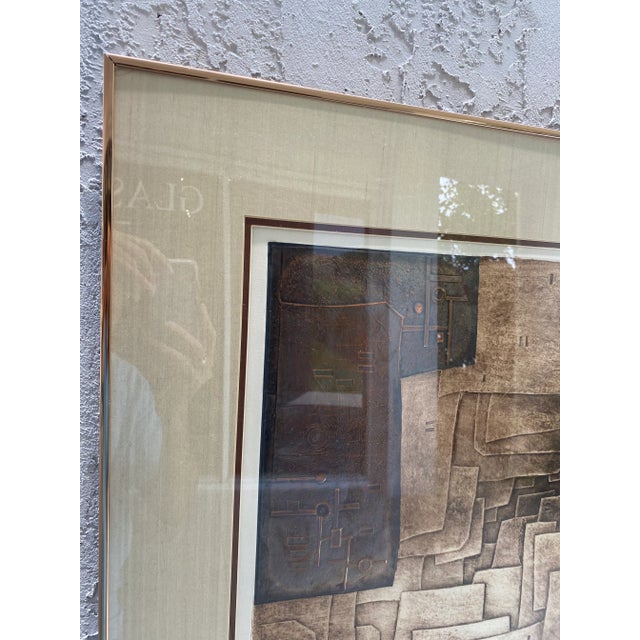 Modern 1970s Abstract Brutalist Lithograph with Shapes, Framed For Sale - Image 3 of 9