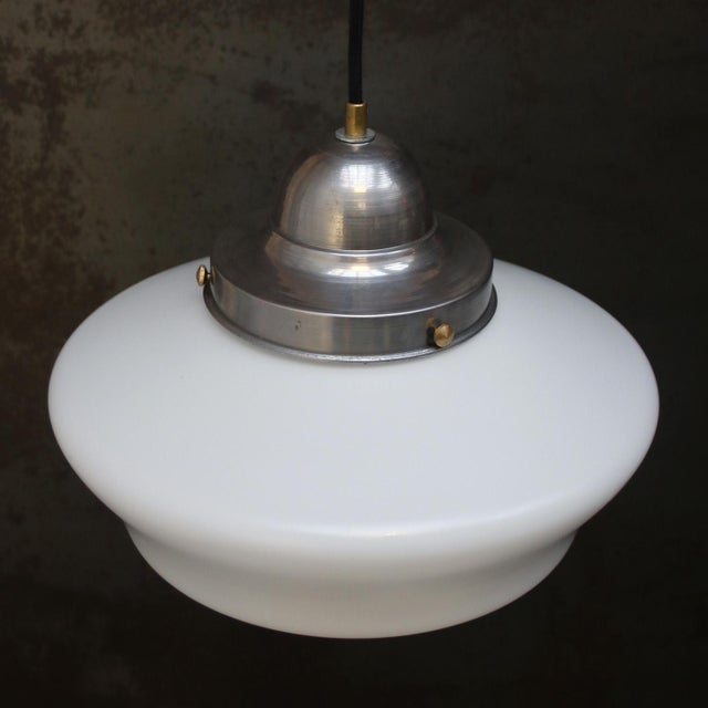 Mid-Century Modern French White Semi-Matt Opaline Glass Pendant Lamp For Sale - Image 3 of 7