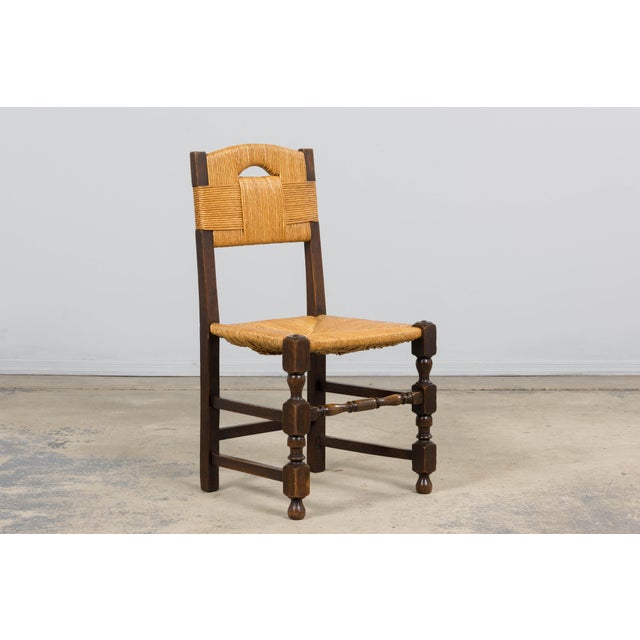 Wood Antique French Provincial Oak Rush Seat Dining Chairs - Set of 6 For Sale - Image 7 of 18