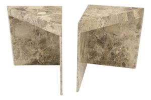 Pair Midcentury Marble Onyx Triangle Shape End Side Tables Night Stands Mint!