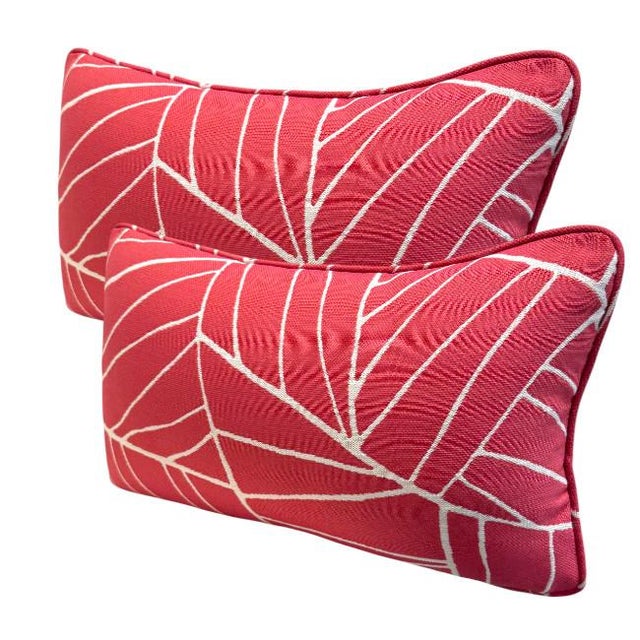 Abstract Pair of Thibaut Geometric Pink & White Lumbar Pillows For Sale - Image 3 of 7