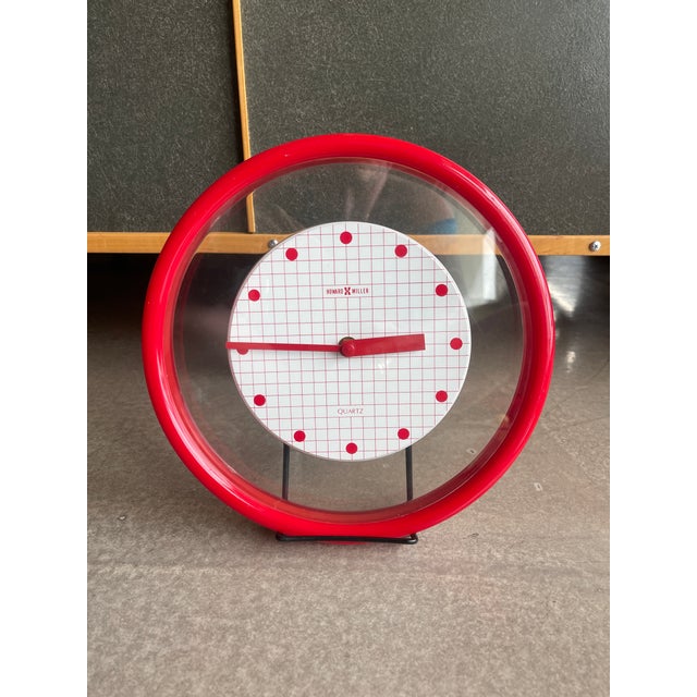 1980s Vintage Howard Miller Red Memphis Postmodern Wall Clock Floating For Sale - Image 5 of 10