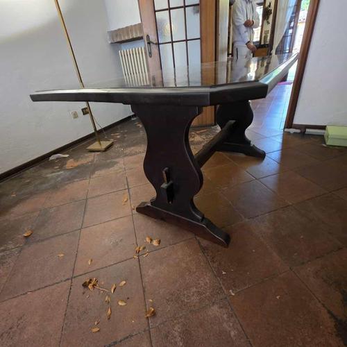Rustic Walnut-Stained Fratino Table with Sawhorse Legs For Sale - Image 10 of 12