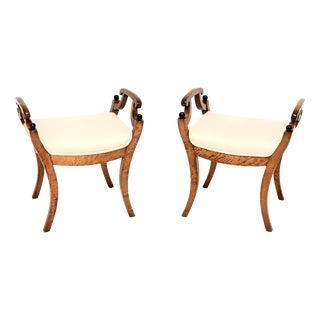 Antique Biedermeier Swedish Satin Birch Stools, 1890, Set of 2 For Sale