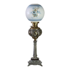 Antique Classical Brass & Figural Silver Gilt Bronze Converted Gass Lamp C1900