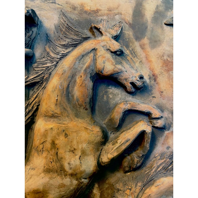 1970s 1970s Neoclassical Terracotta Wall Relief Plaque With Horses & Classical Columns For Sale - Image 5 of 11