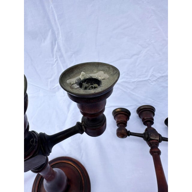 Antique Mid 19th Century Wooden Candle Sticks - a Pair For Sale - Image 4 of 7