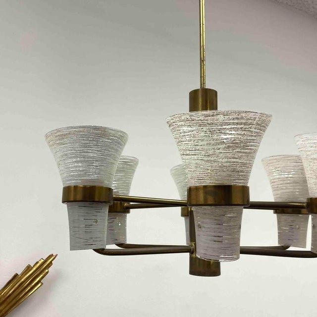 Italian Brass and Glass Chandelier in the style of Sciolari, 1960s For Sale - Image 4 of 10