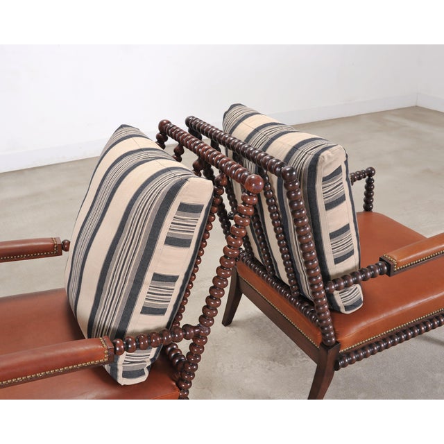 Brown Pair of Ralph Lauren New Bohemian Leather Spindle Chairs For Sale - Image 8 of 18