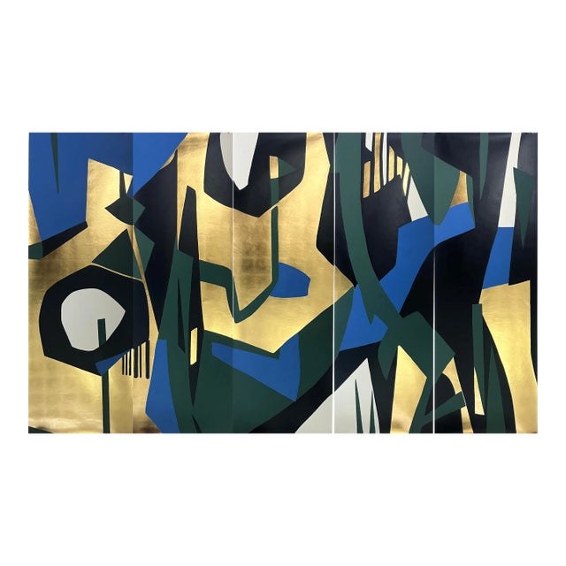 Morden Mural Hand Painted Artworks on Gold Metallic Panel - 5 Panels For Sale