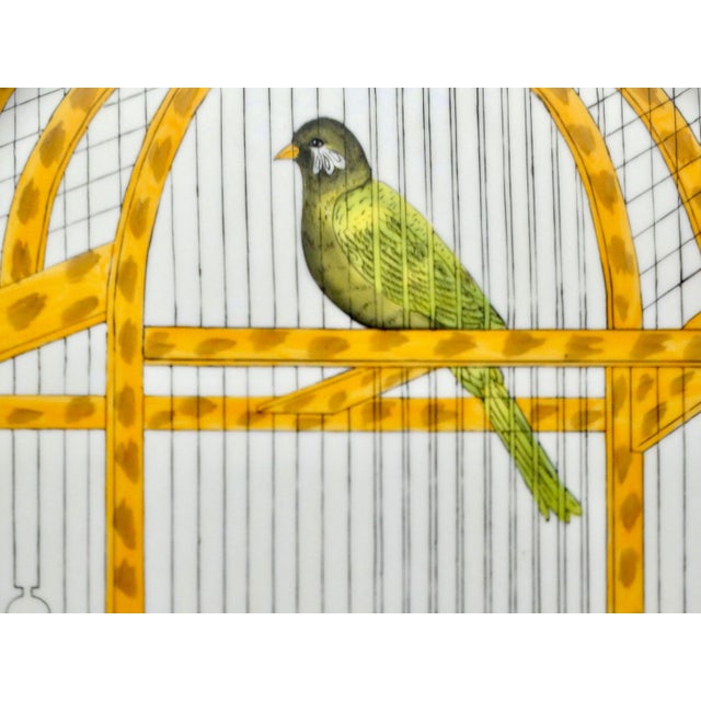Vintage trompe L'oeil polychrome Delft birdcage plaque. This lovely hanging birdcage panel is handcrafted and hand...