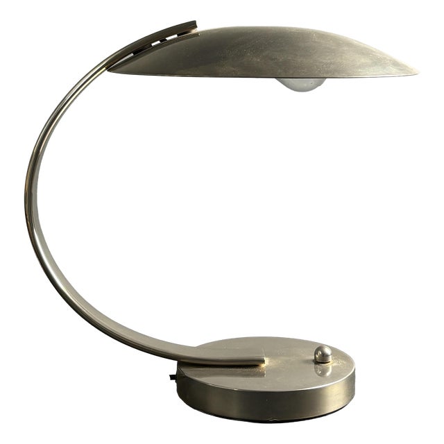 French Art Deco Nickel Arc Table Lamp by Pierre Disderot for Soka, France, 1970s For Sale