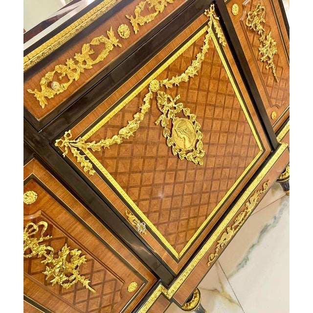 French French-Style Louis XVI Sideboard – Rich Wood, Gold Leaf & Ornate Bronze Details For Sale - Image 3 of 5