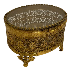 French Filigree Brass Oval Jewelry Casket
