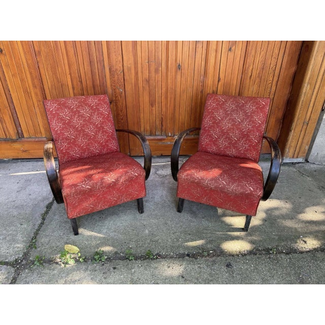 Set of Red Lounge Chairs by Jindrich Halabala for Up Zavody, 1930s For Sale - Image 9 of 13