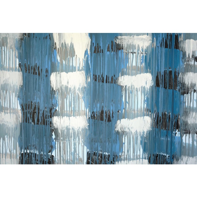 2010s "Blue Clouds Grey" Large Abstract Triptych Acrylic Painting by Simon Findlay For Sale - Image 5 of 13