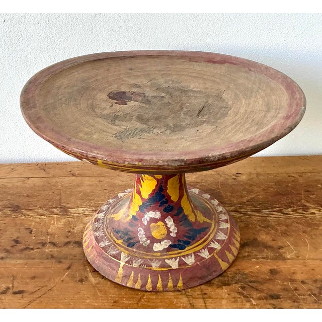 Late 20th Century Vintage Boho Bali Dulang Painted Wooden Offering Tray For Sale - Image 5 of 12