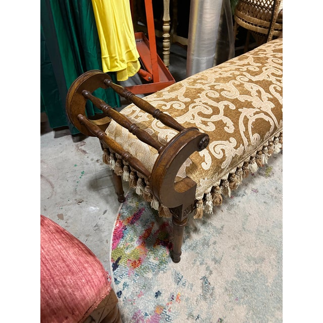 1970s 1970s Wooden Bench With Curved Details and Tassels For Sale - Image 5 of 9