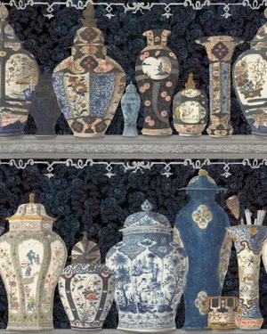 Ceramic Wonders Indigo Wallpaper Sample