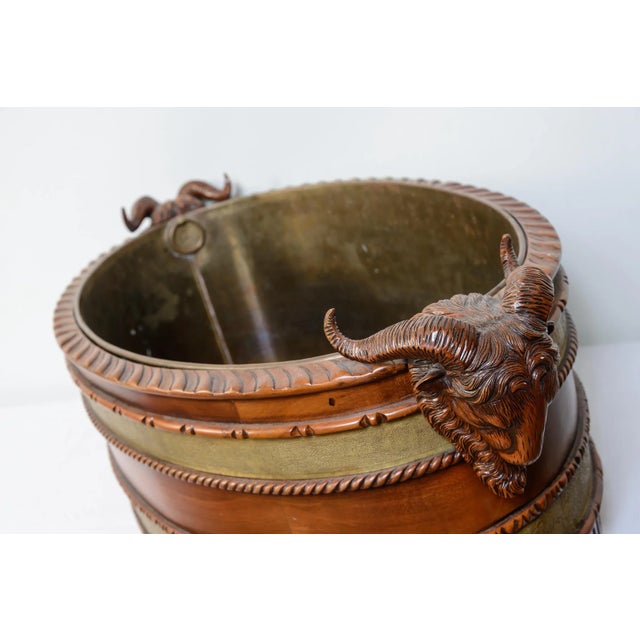 Wine Bottle Cooler, Mahogany & Brass Ram Heads, 1920s For Sale In West Palm - Image 6 of 11