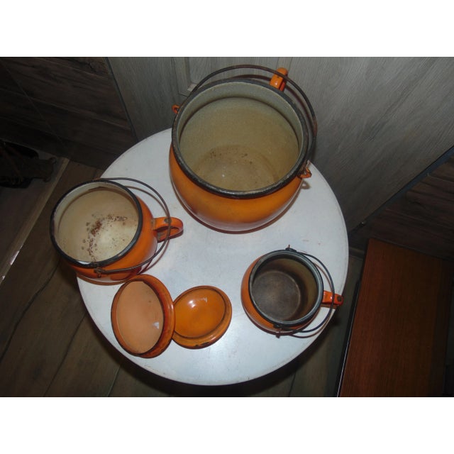 1950s Art Deco Enameled Pots, Set of 3 For Sale - Image 5 of 8