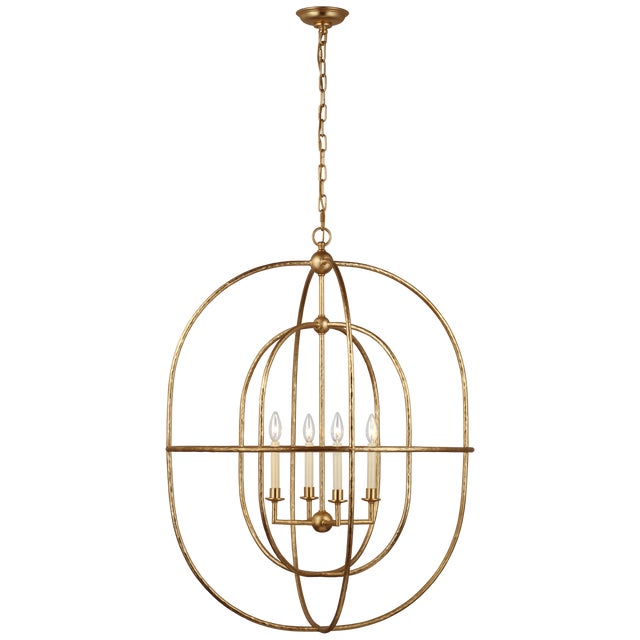 Chapman & Myers for Visual Comfort Signature Desmond Open Double Oval Lantern in Gild For Sale