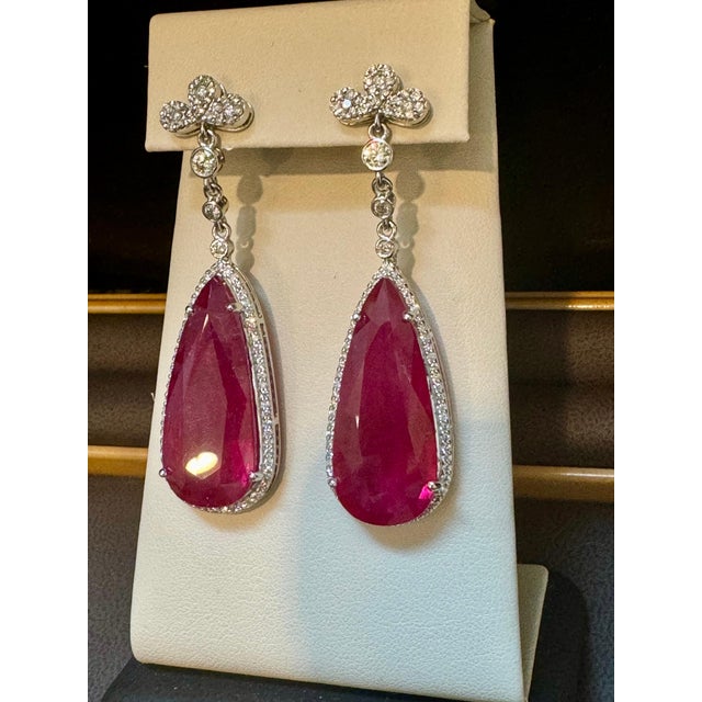 62 Ct Natural Pear Drop Pink Tourmaline & Diamond Cocktail Earring, 14 Kt Gold For Sale - Image 18 of 18