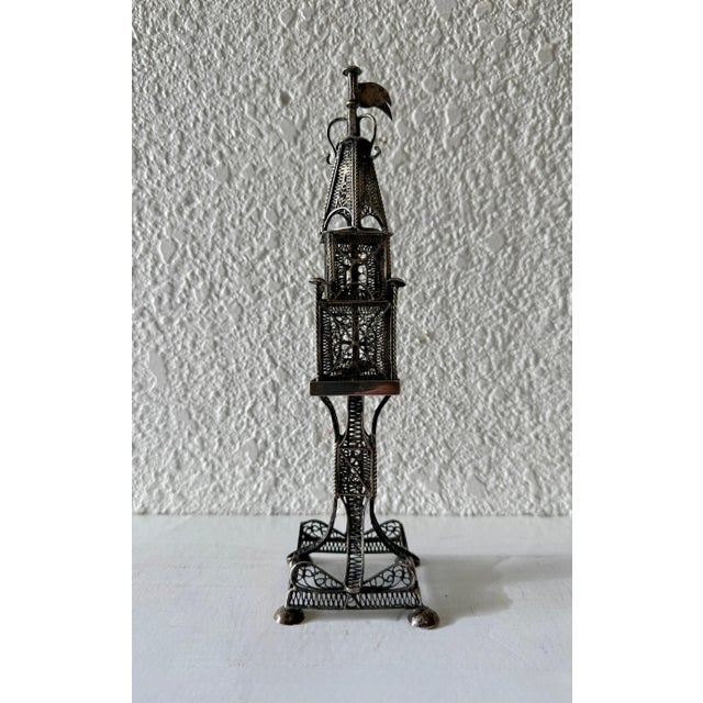 Rare 19th C Antique Silver Filigree Judaica Besamim Spice Tower Austro Hungarian For Sale In Miami - Image 6 of 12