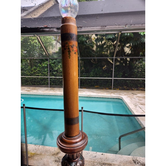 Brown 1920's Mizner Style Polychromed Pole Lamps - Set of 2 For Sale - Image 8 of 13