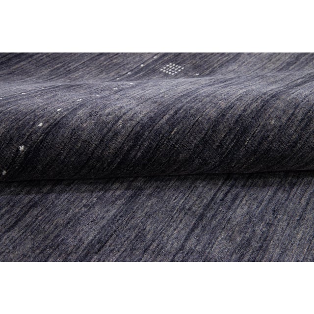Textile Modern Gabbeh Style Hand-Loom Charcoal Blue Wool Rug With Minimal Design For Sale - Image 7 of 12