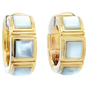 Mauboussin Paris Mother-of-Pearl and 18K Yellow Gold Square Huggie Earrings