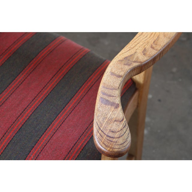 1960s Vintage Brutalist Oak Razorblade Red Striped Armchair attributed to H. Kjærnulf, 1960s For Sale - Image 5 of 18