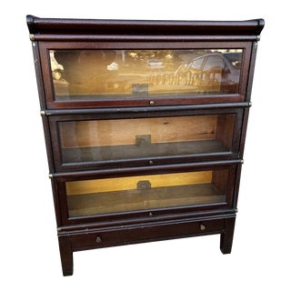 Antique Mahogany Globe Wernicke 3 Section Stacking Bookcase Circa 1900 For Sale